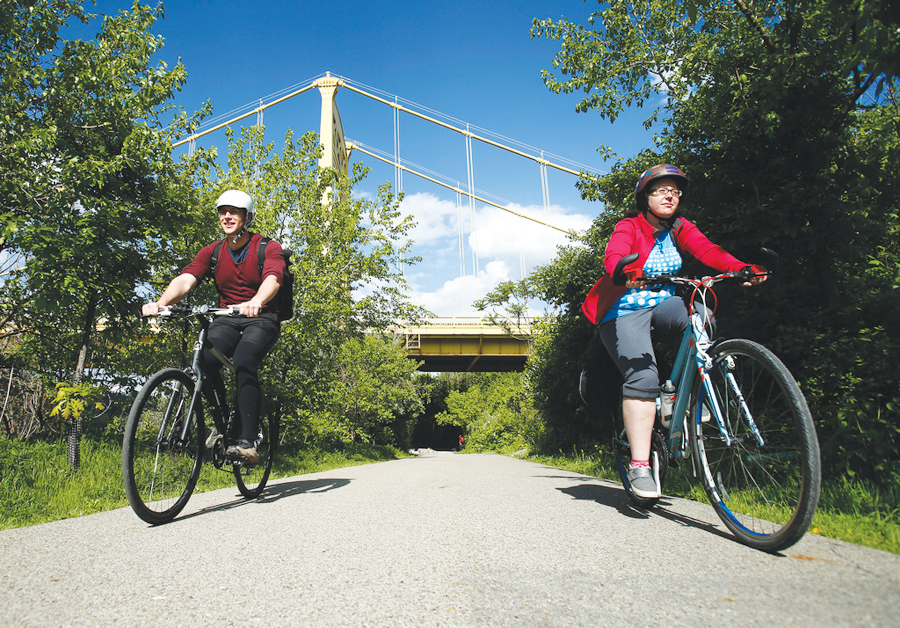 The Three Rivers Heritage Trail provides urban recreation opportunities along the waterfront in Pittsburgh. (Photo: Jason Cohn.)