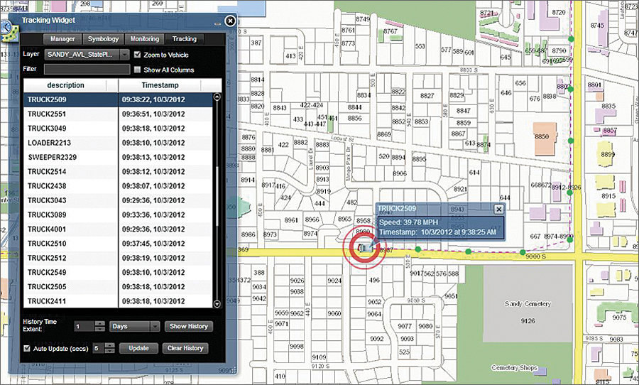 Using the tracking widget to track a city plow truck.