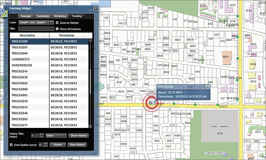 Using the tracking widget to track a city plow truck. Using the tracking widget to track a city plow truck.