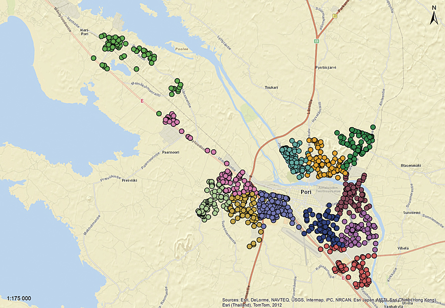 Location allocation optimized snowplowing zones for pedestrian walkways.