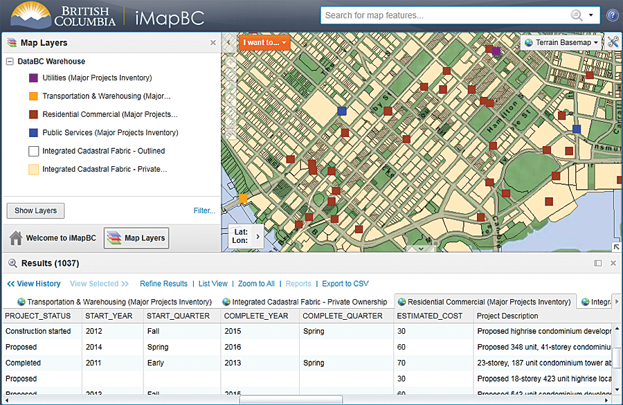 Thousands of data layers from the BC Geographic Warehouse are viewable in dozens of specific mapping applications.