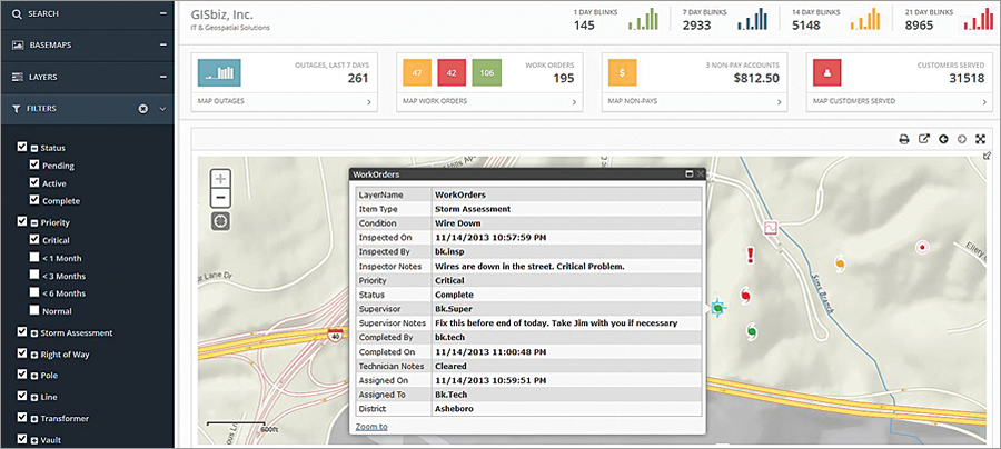 Operation dashboard web application used for tracking the status of field applications in office.