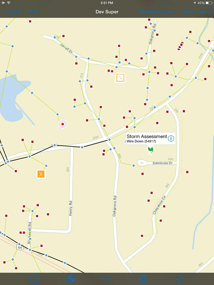 Randolph's asset information as shown on a mobile device. Field inspections change from orange to red to green as they are unassigned, assigned, and completed.