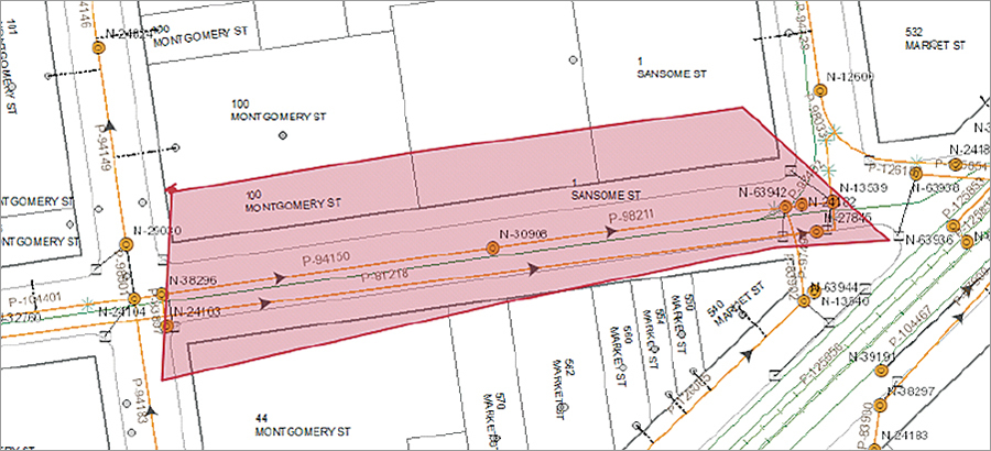 The redlining feature allows SFPUC field service crews to redline errors while in the field and send them to the GIS data steward via the work order.