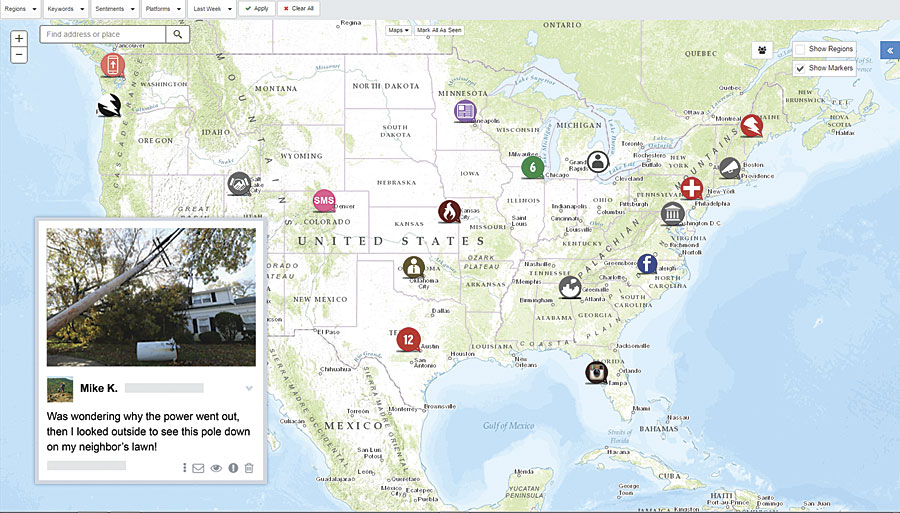 DataCapable's social media map displays real-time feeds about power outages across the United States.