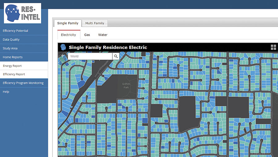 Res-Intel maps out houses' energy efficiency scores. The ones in blue need energy upgrades.