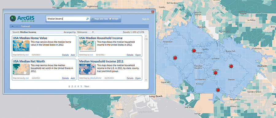 Desktop users can tap into ArcGIS Online ready-to-use map services.