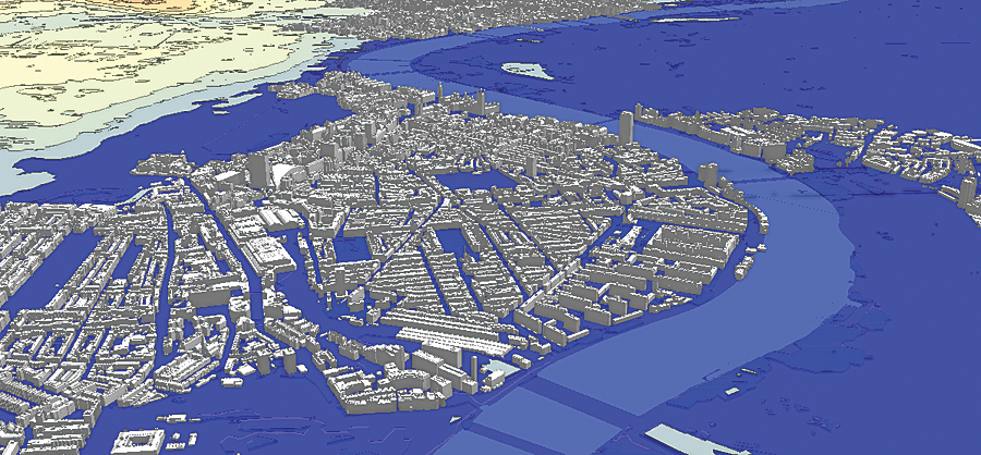 London flood mapping analysis and visualization in CityEngine.