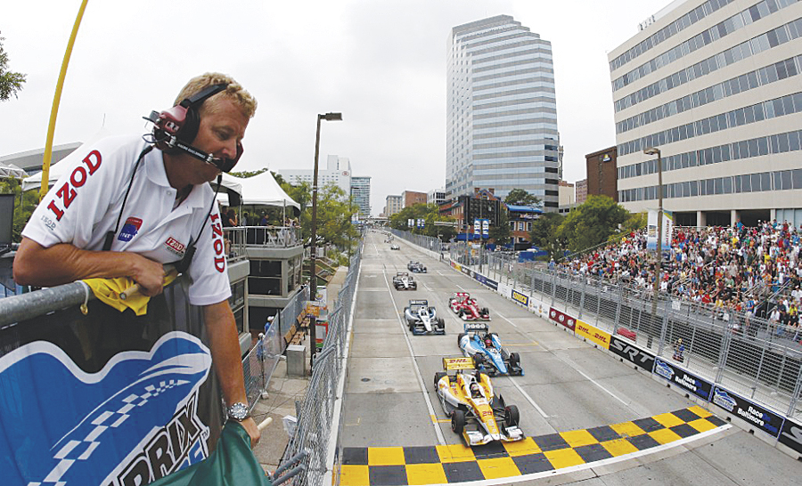 IndyCar racers on the Baltimore Grand Prix circuit.