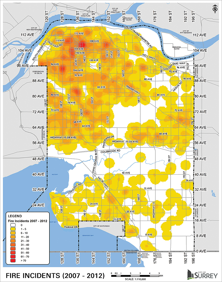 Residential fire incidents in the City of Surrey for a six-year period.