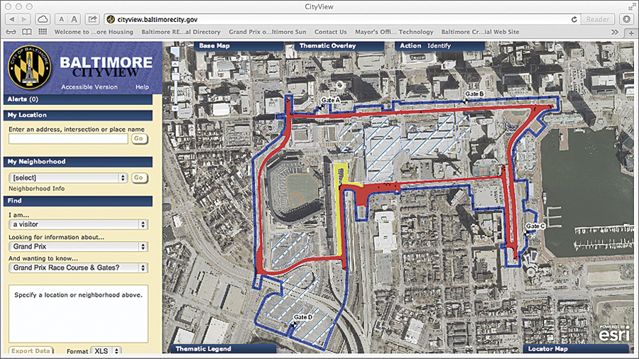 By creating the Grand Prix street circuit map, Baltimore helps residents, visitors, businesses, and city staff enjoy this annual event. By creating the Grand Prix street circuit map, Baltimore helps residents, visitors, businesses, and city staff enjoy this annual event.