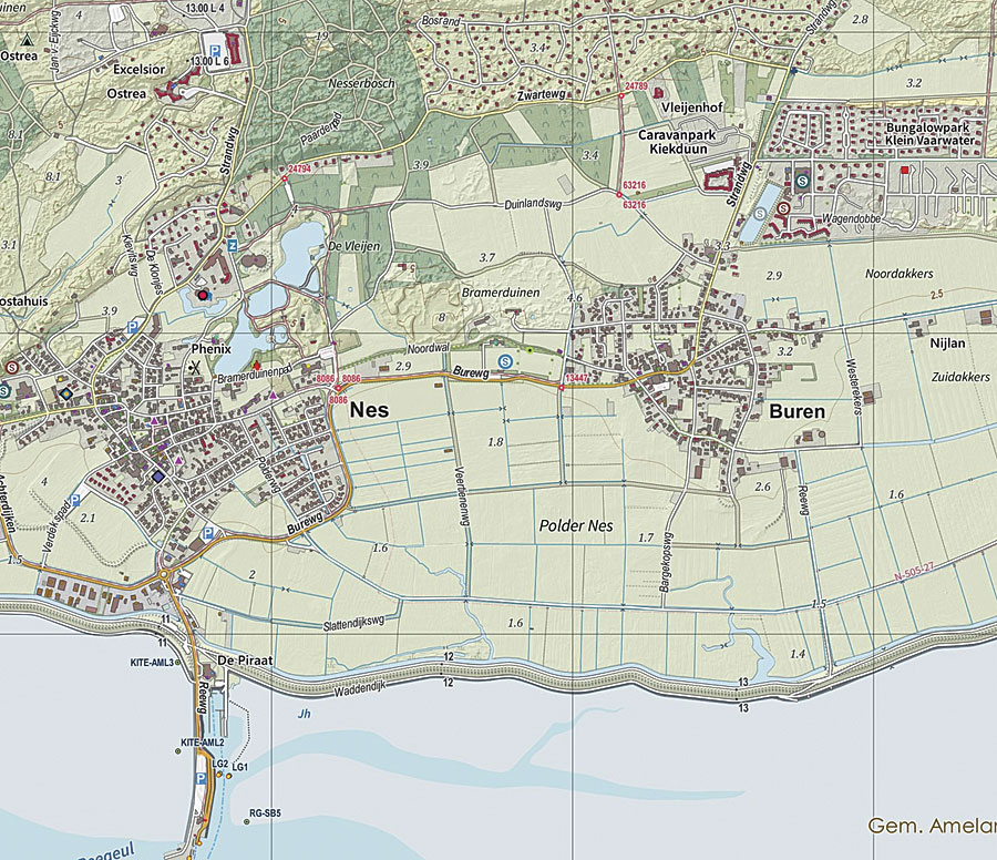 This topographic map of part of the island of Ameland in the Netherlands, composed of multiple open-source government datasets, conveys the landscape and can also serve many purposes.