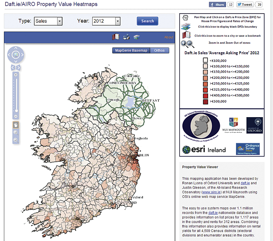 Ireland's first subcounty house price mapping toolkit tracks sales and rental changes from 2007 to 2012. Ireland's first subcounty house price mapping toolkit tracks sales and rental changes from 2007 to 2012.