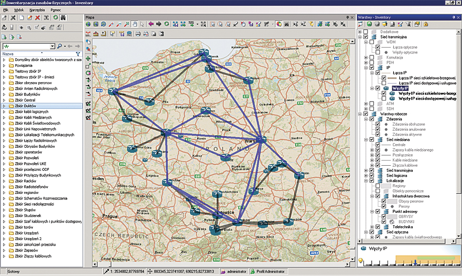 The SunVizion Network Inventory, based on ArcGIS for Server and Microsoft SQL Server platforms, visualizes this IP network.