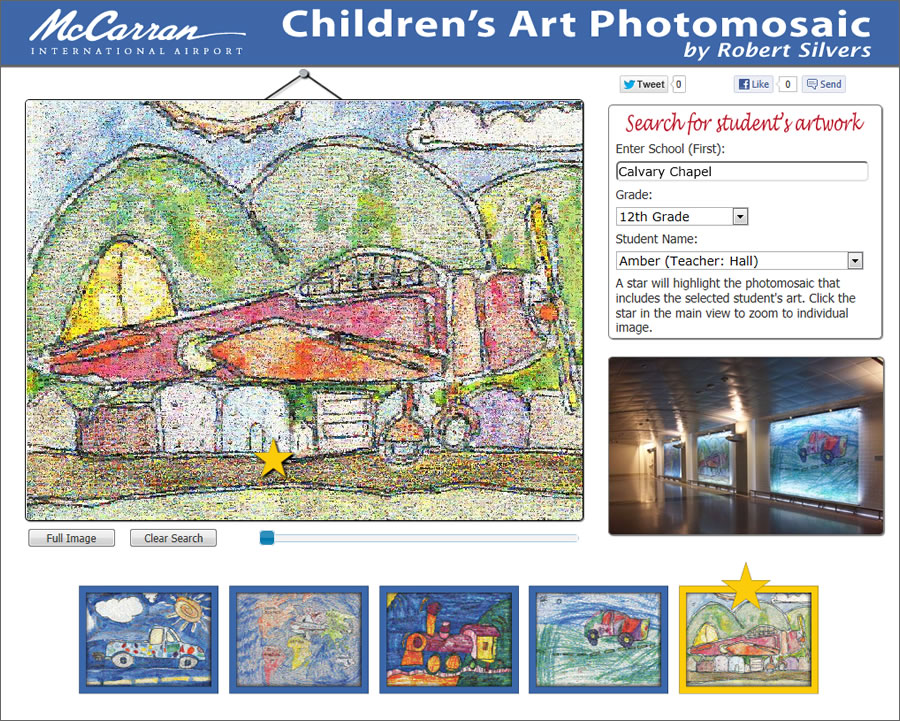 The Children's Art Photomosaic website lets people zoom in on each photomosaic and search for individual pieces of student art. The Children's Art Photomosaic website lets people zoom in on each photomosaic and search for individual pieces of student art.