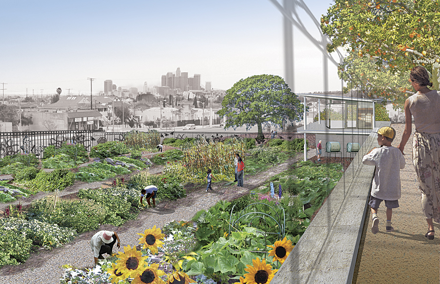 The photorealistic design rendering (From Dakotah Bertsch, Michael Boucher, Eran James, and Abby Jones. Red Fields to Green Fields Los Angeles, Pomona: California State Polytechnic University 606 Design Studio, used with permission). The photorealistic design rendering (From Dakotah Bertsch, Michael Boucher, Eran James, and Abby Jones. Red Fields to Green Fields Los Angeles, Pomona: California State Polytechnic University 606 Design Studio, used with permission).