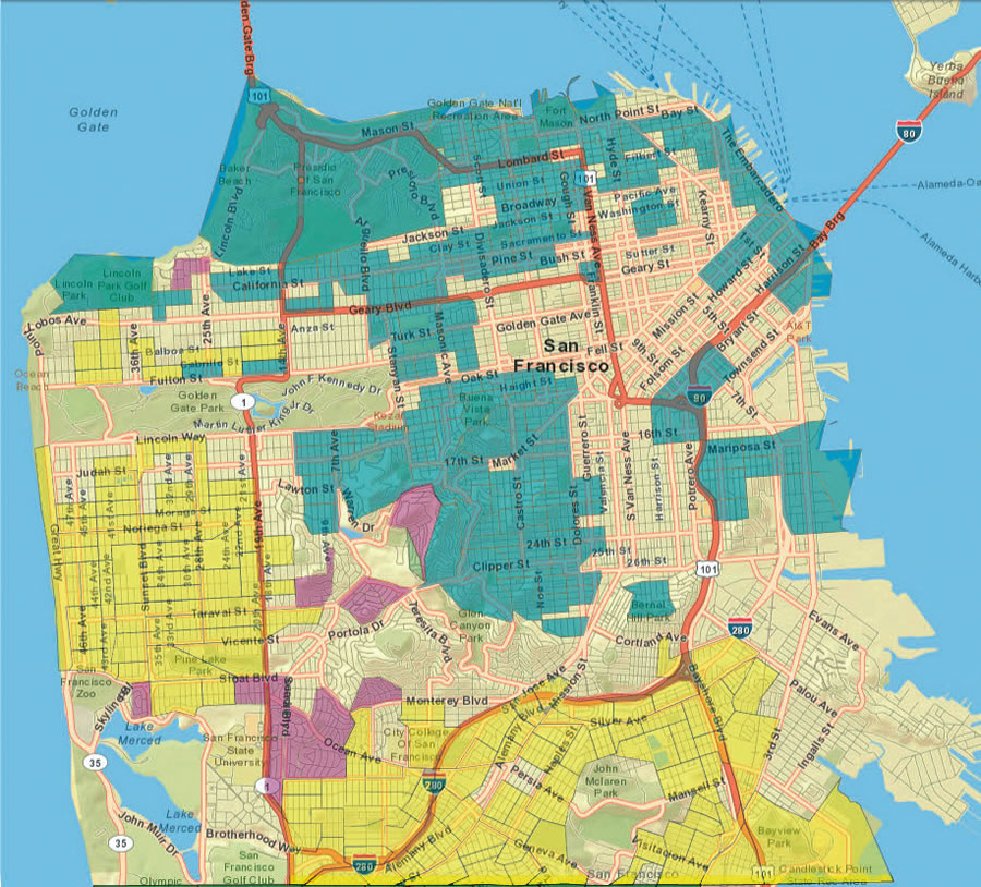 Located in San Francisco's District 7, Connoisseurs had the highest density of program participation (shown in purple) and was identified as the primary segmentation type to respond to direct marketing.