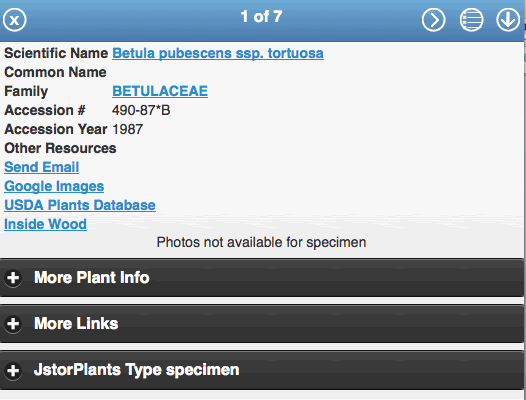 The application provides many details about each plant.