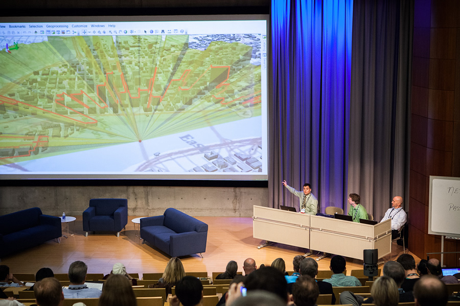 The audience enjoyed the technology demonstrations at the Geodesign Summit. The audience enjoyed the technology demonstrations at the Geodesign Summit.