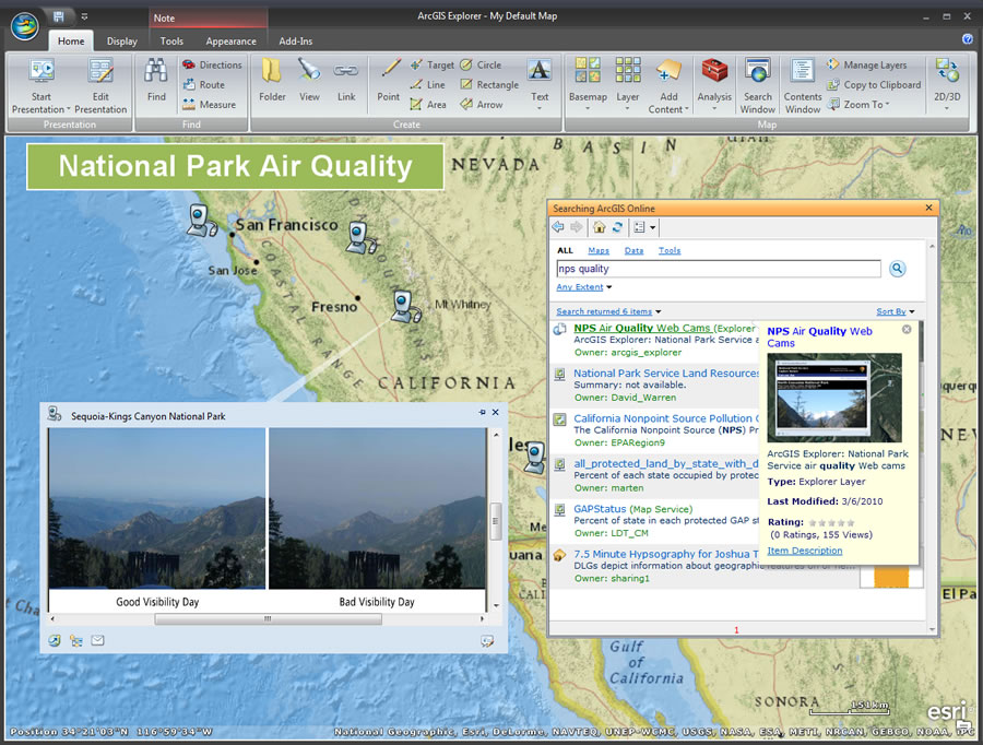 Easily search for ArcGIS Online content and add it to your ArcGIS Explorer Desktop projects.