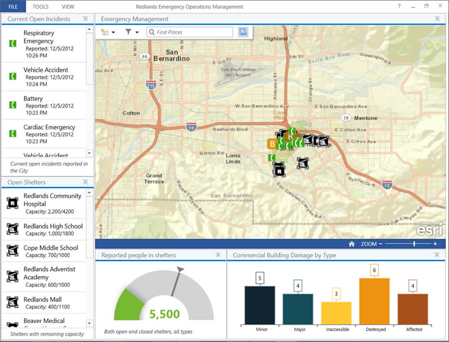 This operation view of real-time data feeds was created using Operations Dashboard for ArcGIS.