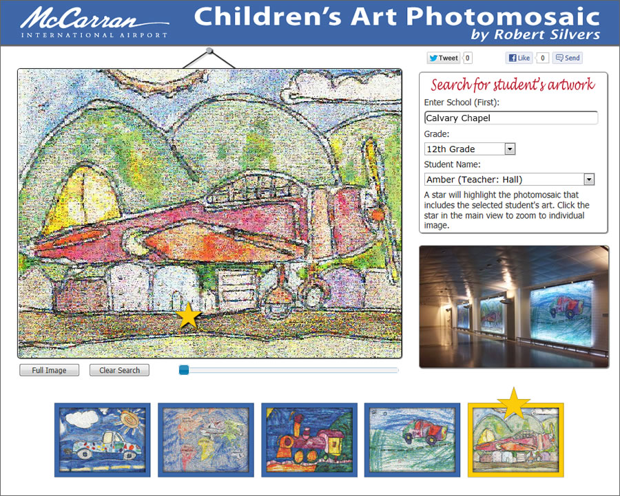 The Children's Art Photomosaic website lets people zoom in on each photomosaic and search for individual pieces of student art.
