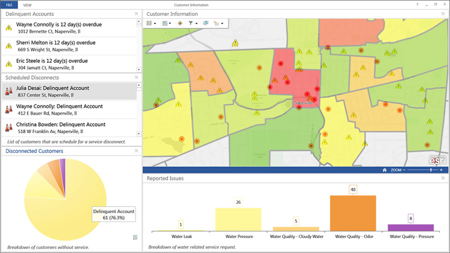 Live maps and metrics are displayed in the Operations Dashboard for ArcGIS.