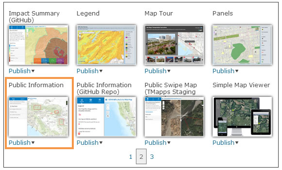 This is the web mapping application gallery you will see when you decide to share your web map as a web mapping application.