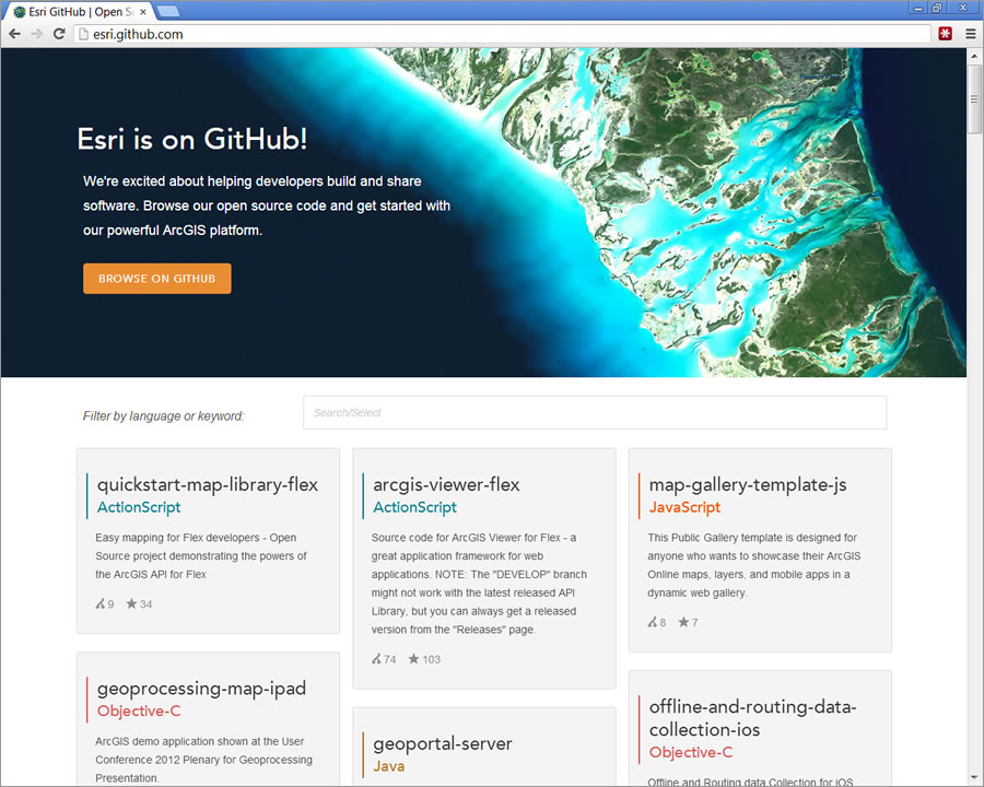 Obtain tools, samples, and web applications at the Esri GitHub site.