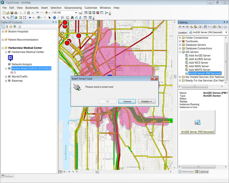 ArcGIS can access security authorizations from smart cards.