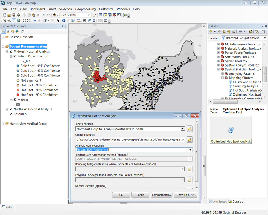 Generate statistically valid hot spots using the optimized hot spot analysis tool.
