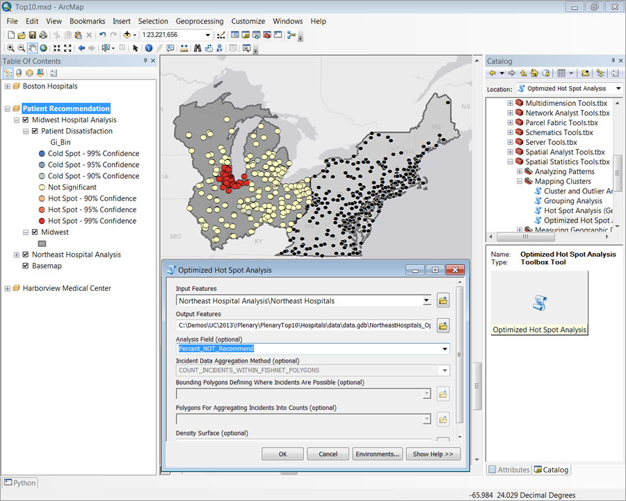 Generate statistically valid hot spots using the optimized hot spot analysis tool. Generate statistically valid hot spots using the optimized hot spot analysis tool.