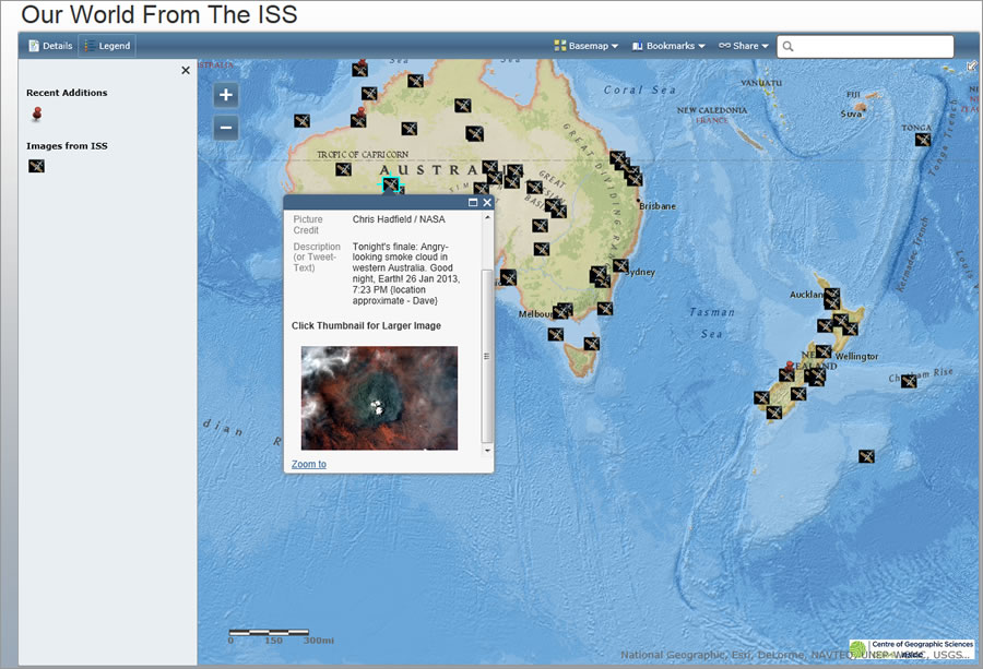 Smoke from a brush fire in Australia caught Hadfield's attention.