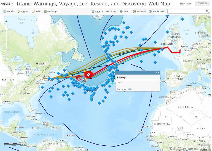 Students can use ArcGIS Online to study the fateful voyage of the Titanic.