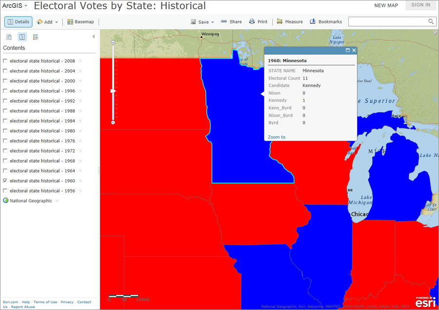 It's common today to see election results on interactive web maps. Web maps also can be used to study the results of past elections, too.
