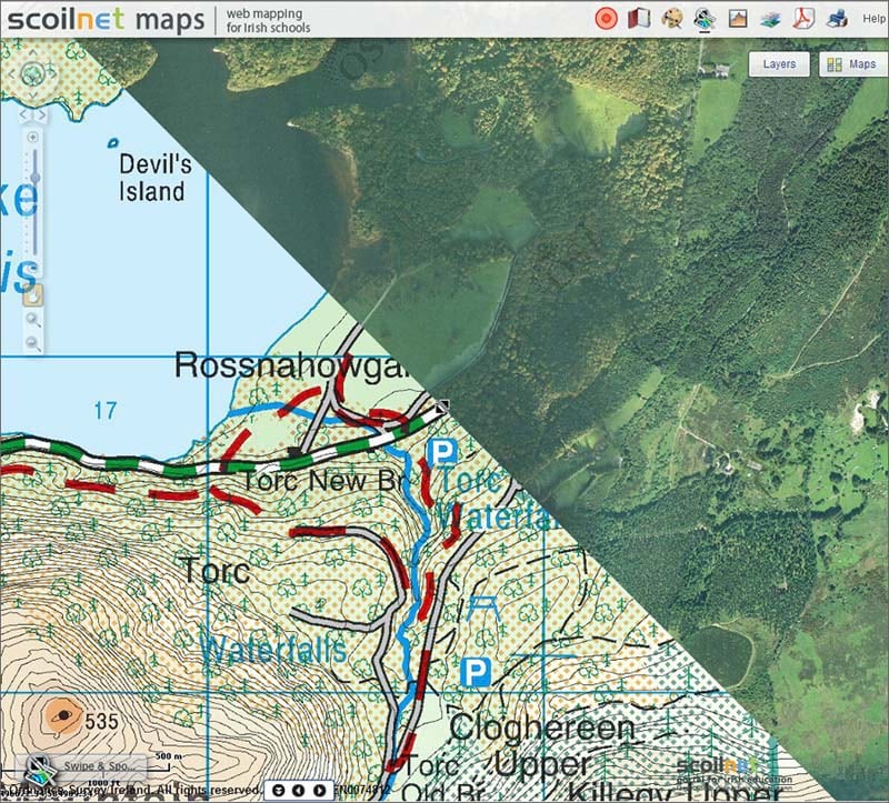 Educators in Ireland use web maps in their classrooms to teach students geospatial skills. © Ordnance Survey Ireland/Government of Ireland. Copyright Permit No. MP 0005613