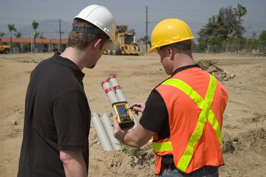 Workers collect data using ArcPad 10.2 on a Trimble Nomad device. Workers collect data using ArcPad 10.2 on a Trimble Nomad device.