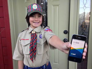 Cub Scout Joshua Perry prepares to collect sales information using Collector for ArcGIS. Cub Scout Joshua Perry prepares to collect sales information using Collector for ArcGIS.