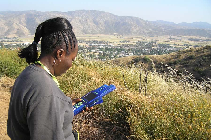 Careers in geospatial technology sometimes involve collecting data in the field. Careers in geospatial technology sometimes involve collecting data in the field.