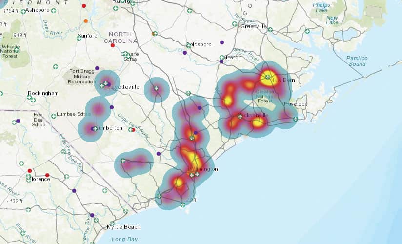 Heat map of rescue requests