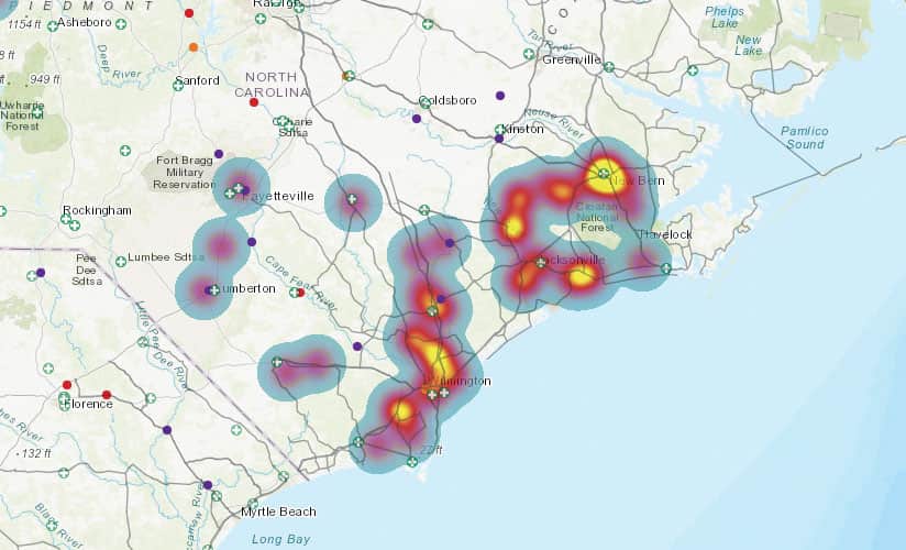 Heat map of rescue requests Heat map of rescue requests