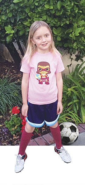 Gwenna wears her Map Girl shirt before soccer practice