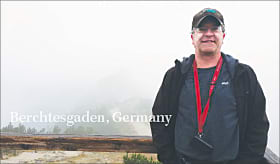 Dan Seidensticker, a GIS specialist wears an Esri T-shirt and cap in Berchtesgaden, Germany