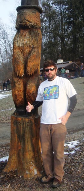 Joseph Simora, senior GIS analyst wore his Esri T-shirt to the Groundhog Day Celebration