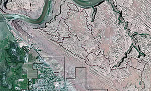 Slickrock trail established on barren, weathered Navajo Sandstone