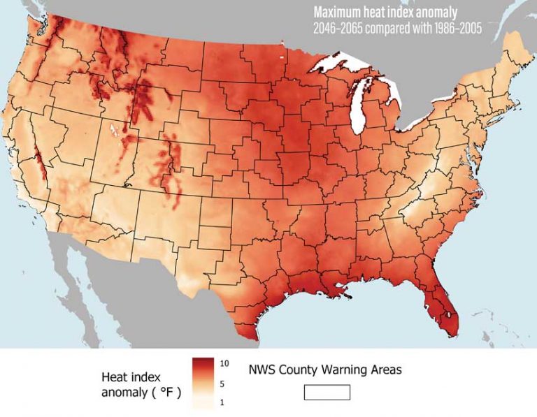 Heat index map of the U.S,