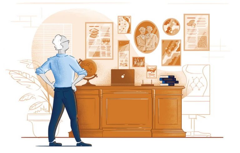 Illustration of Doug Richardson in his office