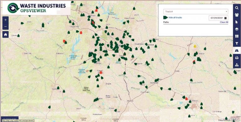 A screen showing truck locations on a map A screen showing truck locations on a map