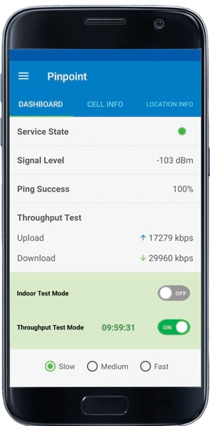 The Pinpoint dashboard screen on a mobile device