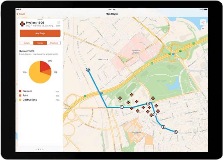 A route with an Add Stop button shown on a tablet